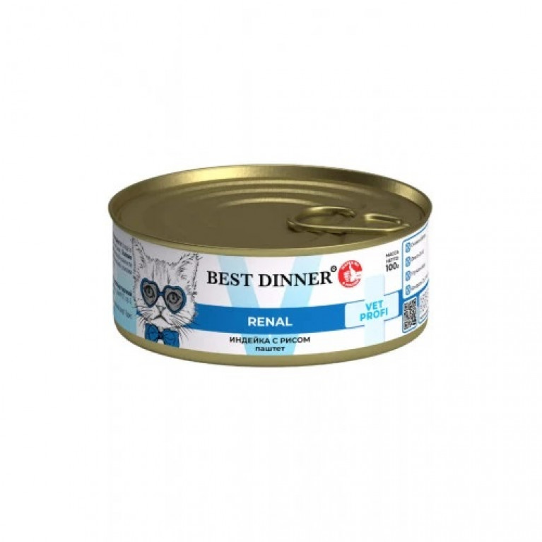Best Dinner Exclusive Vet Profi Renal Консервы для кошек и котят при заболевании почек паштет с индейкой и рисом 100г